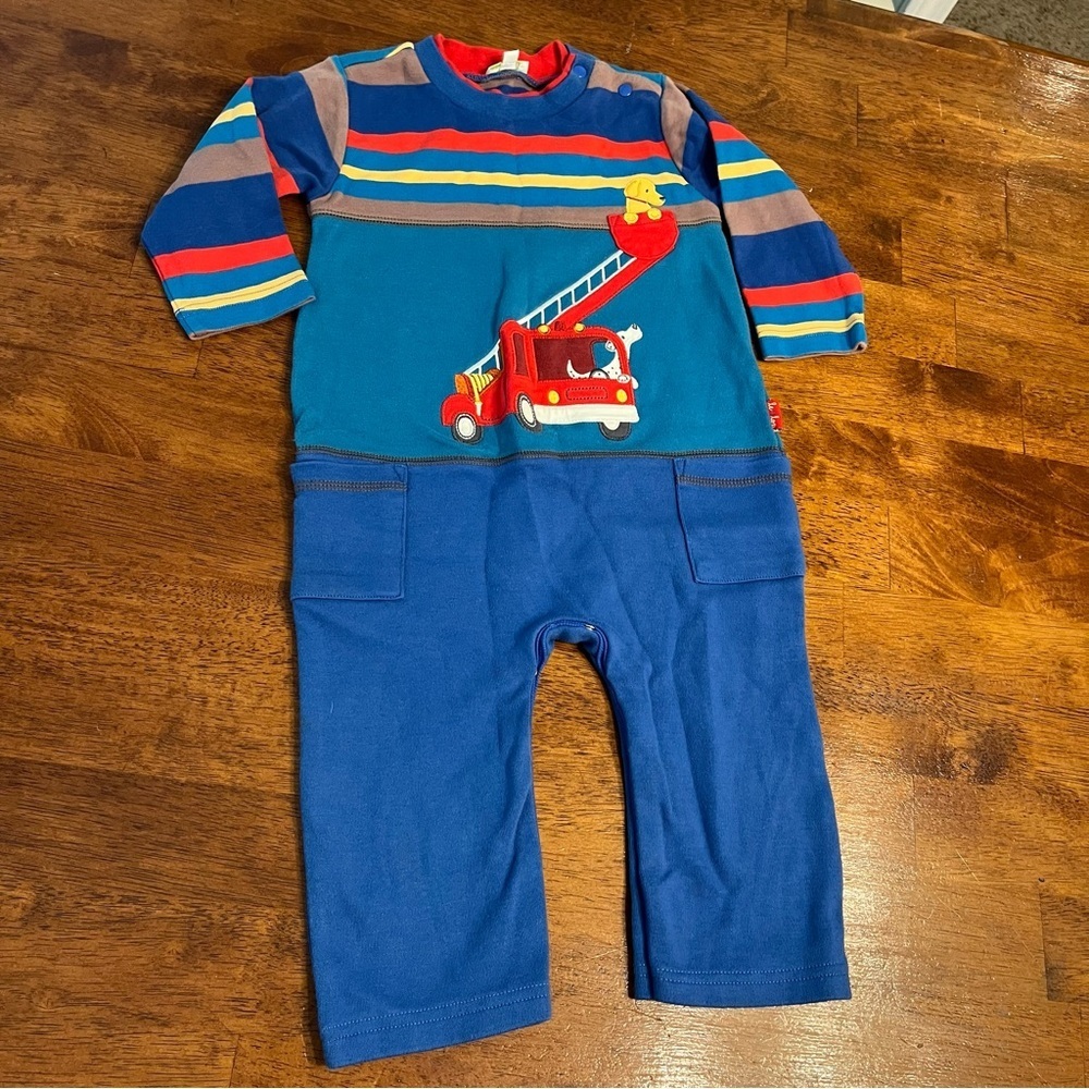 Le Top firetruck dog Red Blue Baby Romper one piece size 24 months
